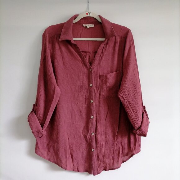 Parallel Skies Women's Maroon Red Ruffle Comfy Roll Tab Sleeve Shirt Size XL - Picture 1 of 8